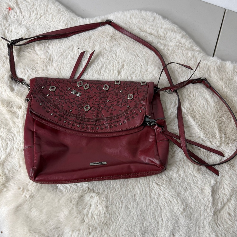 Miss Me Maroon Crossbody Bag with Stud‎ Accents